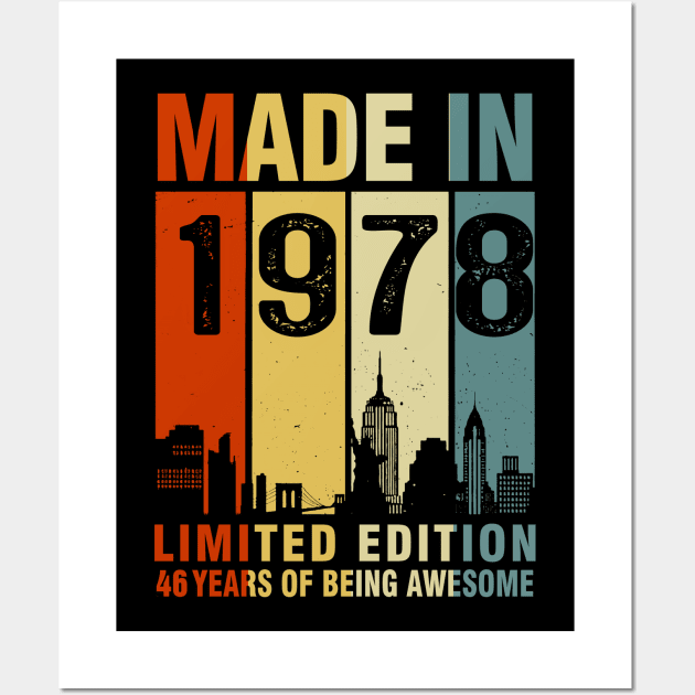 Made In 1978 46th Birthday 46 Years Old Wall Art by Kontjo